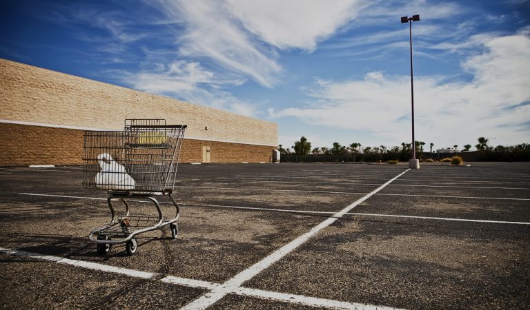 Abandoned shopping carts on a retail business's parking lot